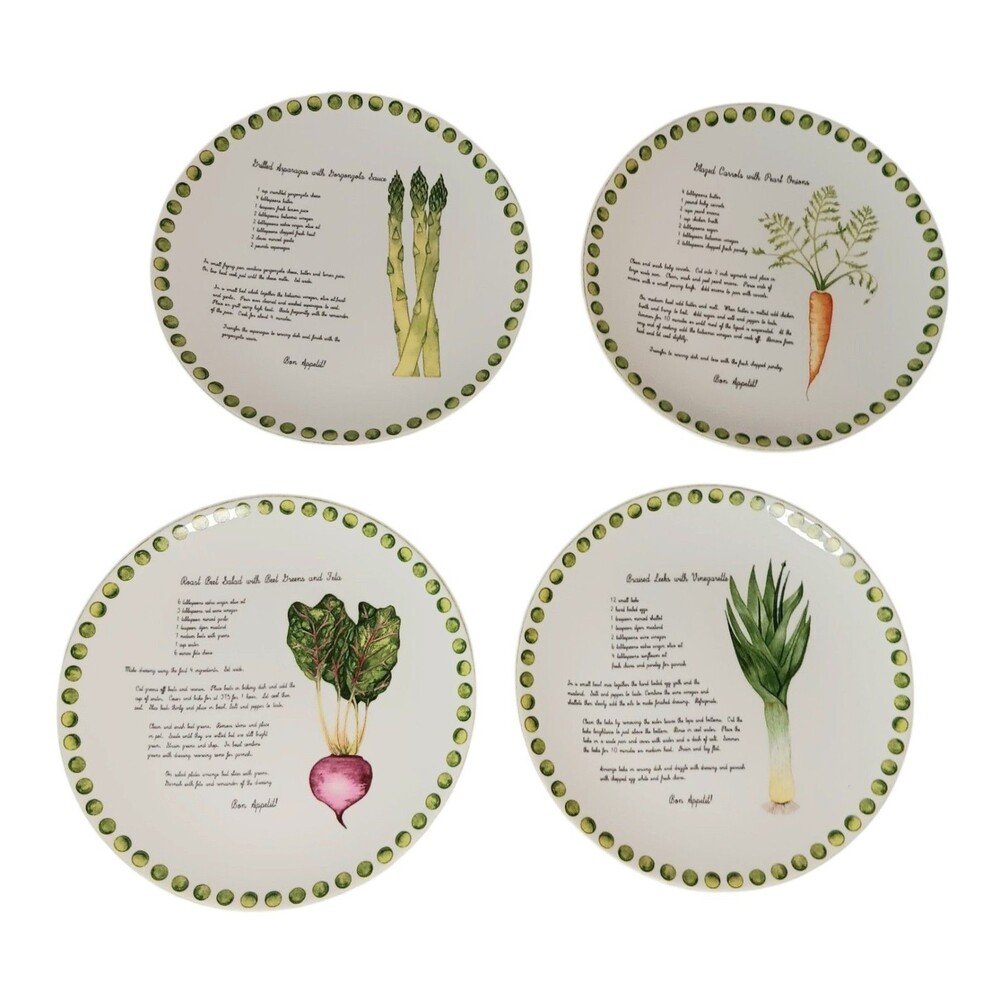American Atelier At Home Culinary Vegetable Plates With Recipes 8" Set Of Four